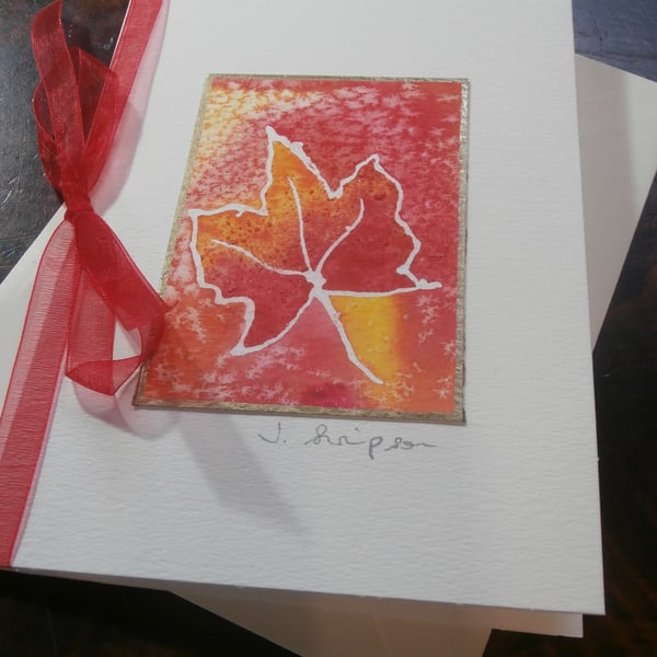 Hand painted watercolour card. Canadian celebration card, Maple leaf card. 