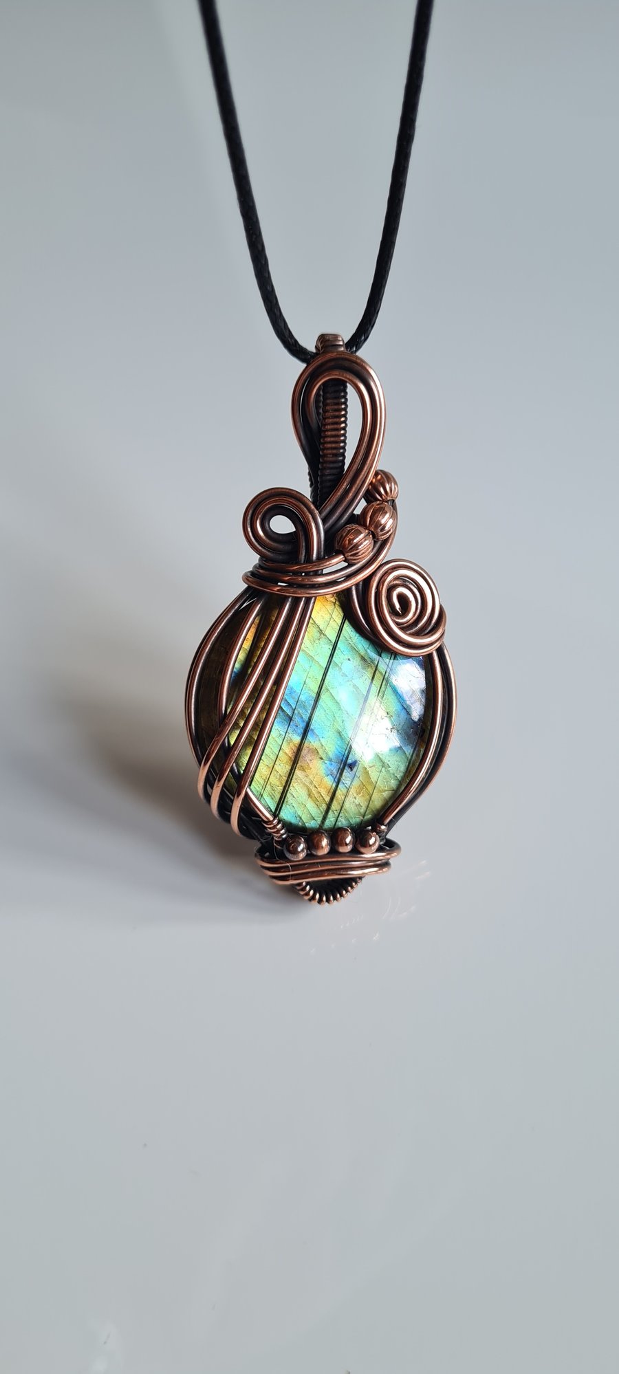 Natural Large Labradorite & Copper Pendant Necklace Gift Crystal Jewellery