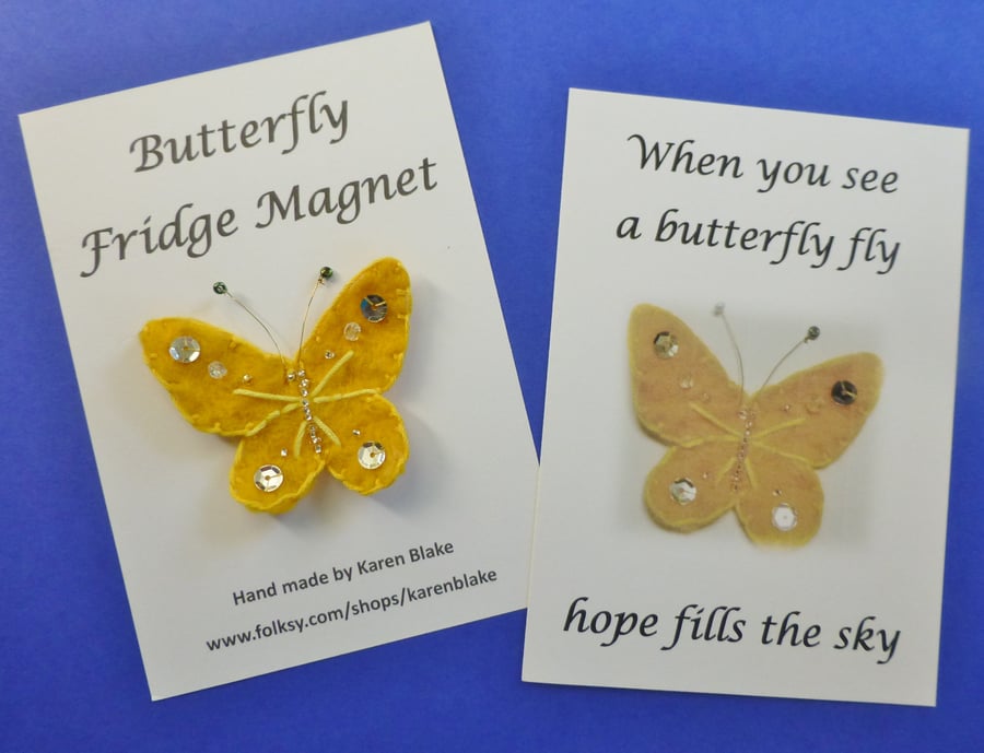 Butterfly fridge magnet 'yellow and gold'