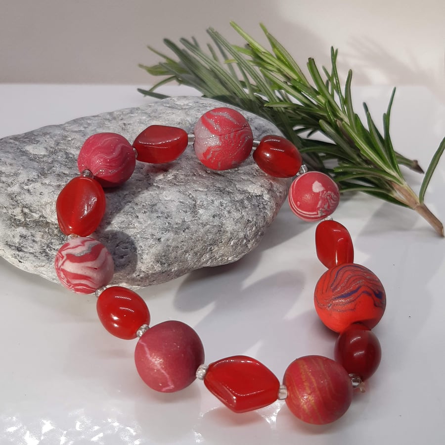 Red polymer clay bracelet