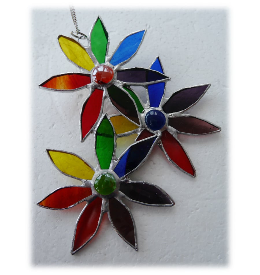 Rainbow Daisy Spray Suncatcher Stained Glass Flowers  3-D 002