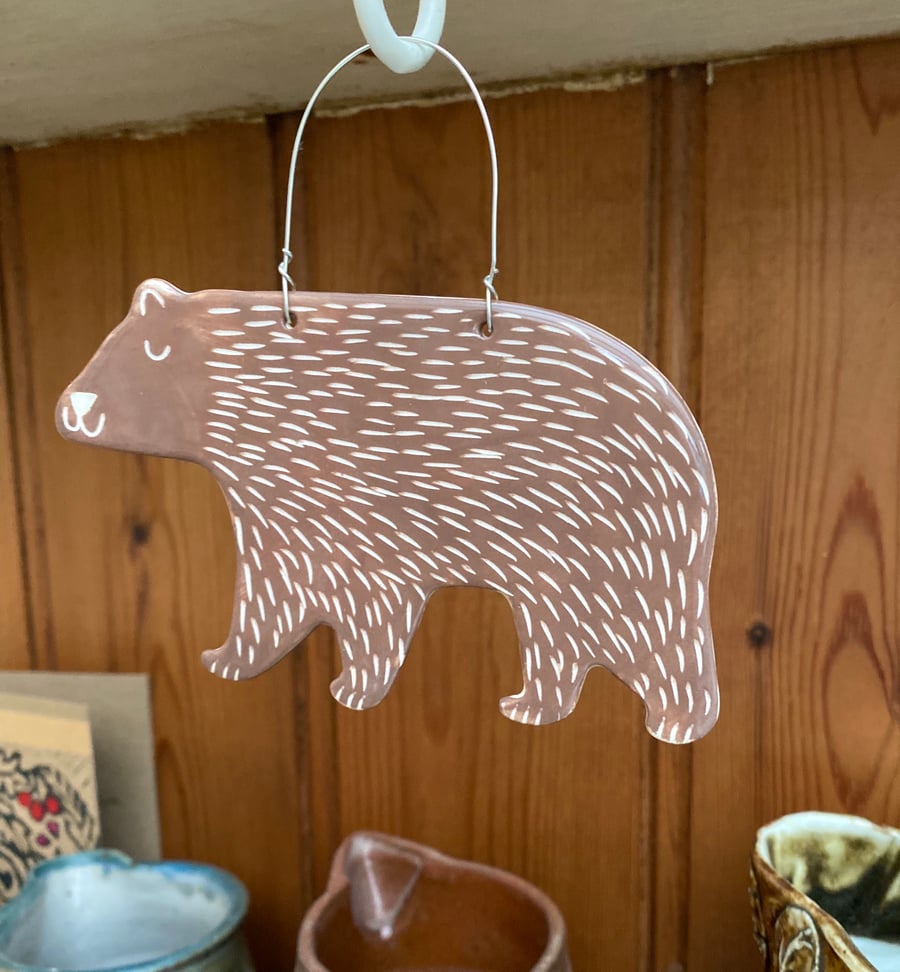 Ceramic Polar Bear (Brown with Fur) Decoration