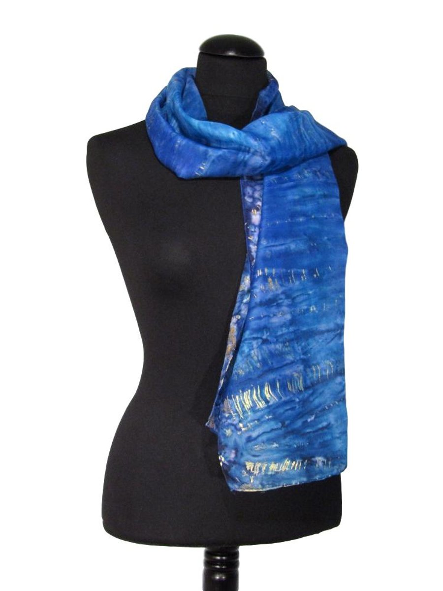 Water Reflections - Hand Dyed Pure Silk Long Scarf