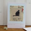 Little Black Cat hand-stitched miniature on card - good luck!