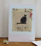 Little Black Cat hand-stitched miniature on card - good luck! - Image 1