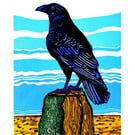Sentinel Crow fine art lino print