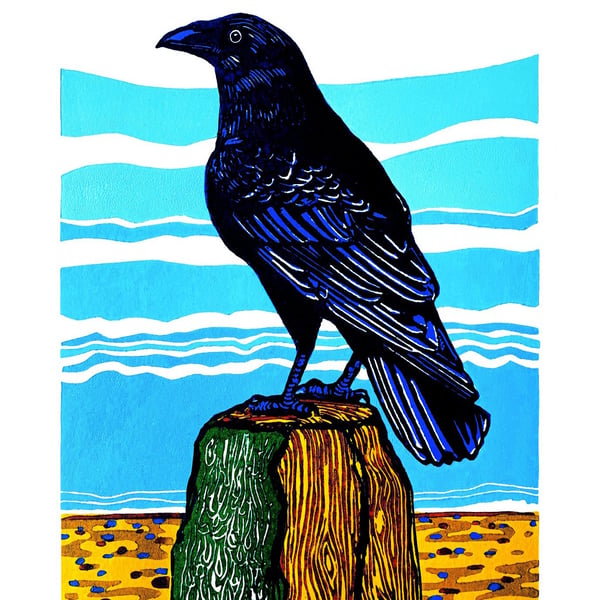 Sentinel Crow fine art lino print