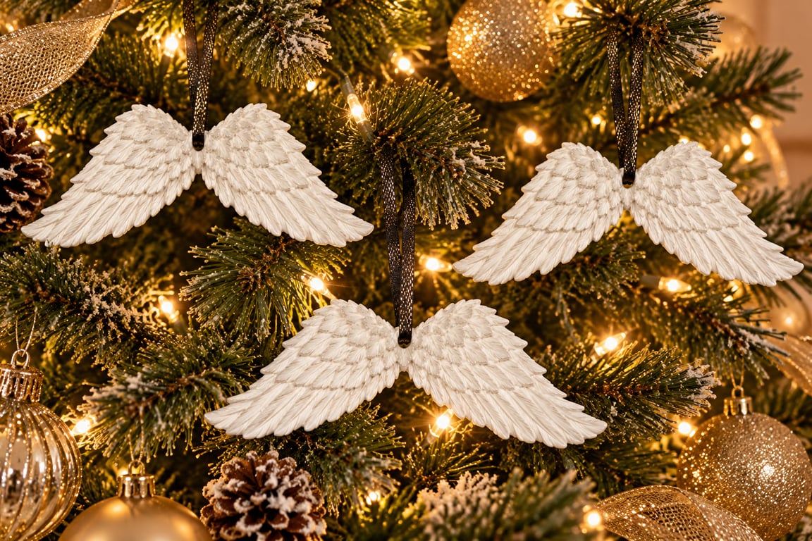White Angel Wings Hanging Christmas Tree Decoration Ornaments Set of 3