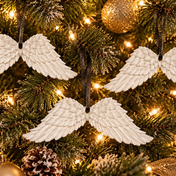 White Angel Wings Hanging Christmas Tree Decoration Ornaments Set of 3