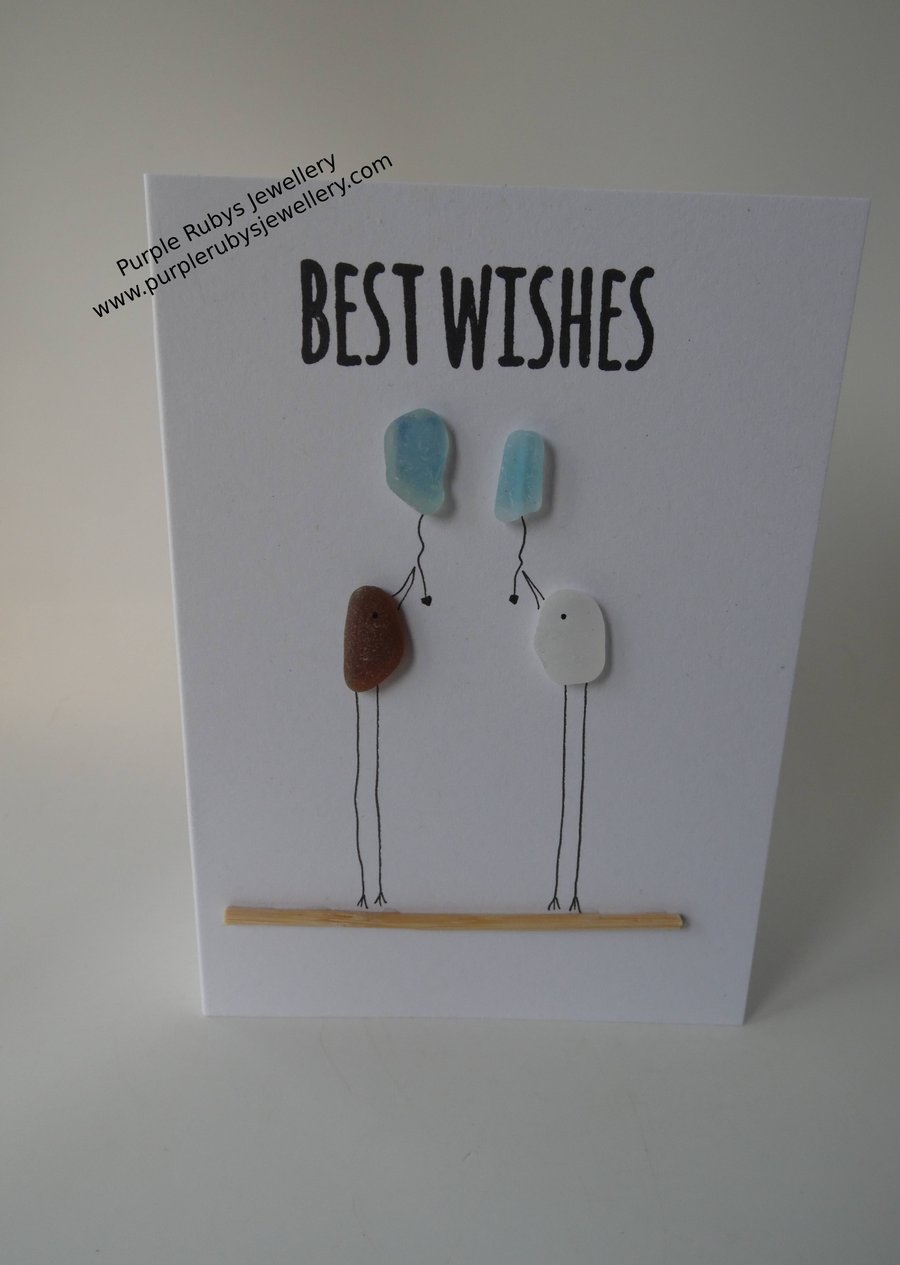Sea Glass Best Wishes Birthday Birds with Blue Balloons C342