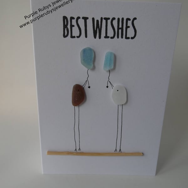 Sea Glass Best Wishes Birthday Birds with Blue Balloons C342