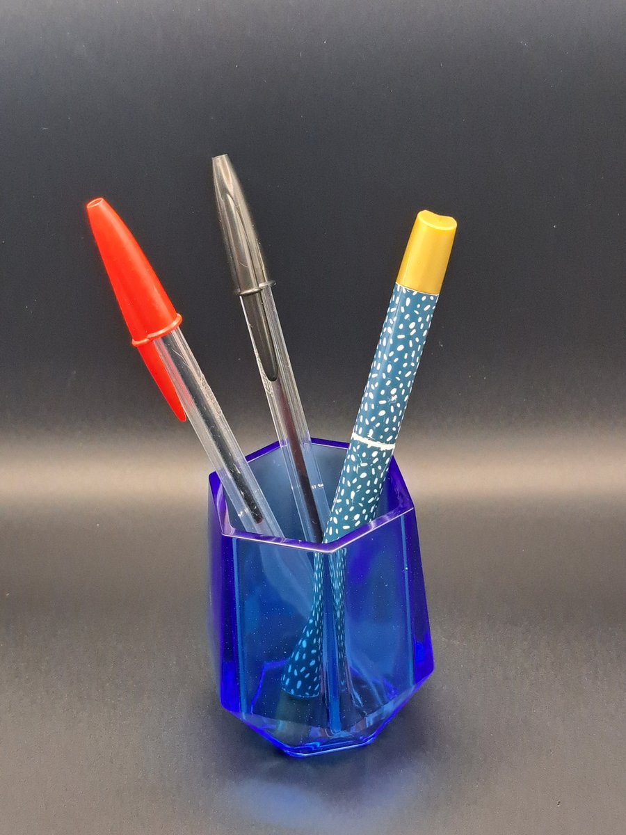 Blue pencil and pen pot 