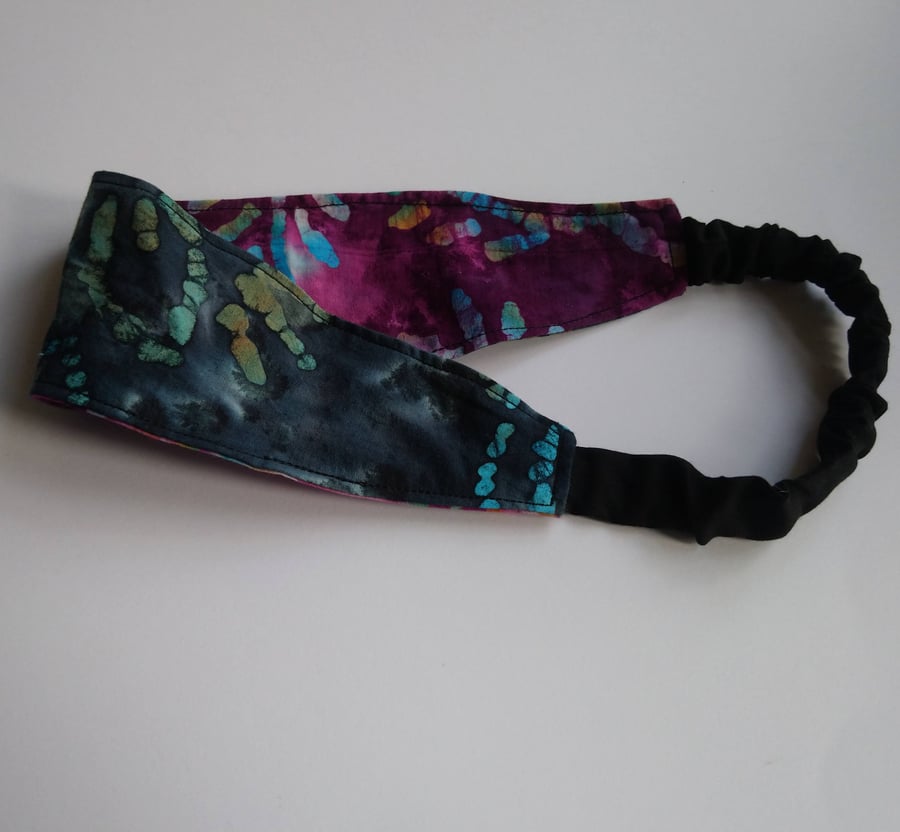 Purple and Black Batik Reversible Headband