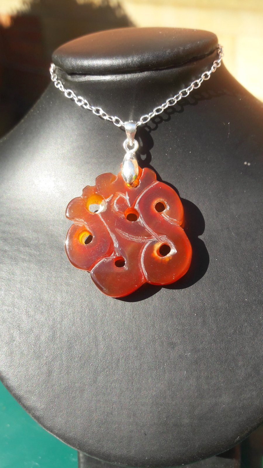 Carved Orange Agate on Sterling Silver Chain