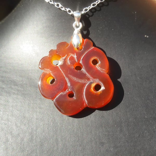 Carved Orange Agate on Sterling Silver Chain