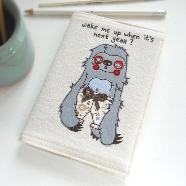 freemotion embroidered zombie sloth in pyjamas notebook sketchbook blue