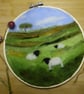 Needle Felted Handmade Country Fields Original Art in Embroidery Hoop