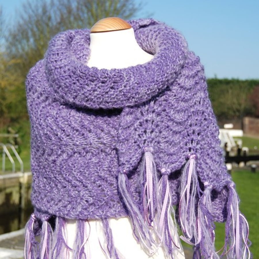 Handmade Lavender Woollen Lace Shawl