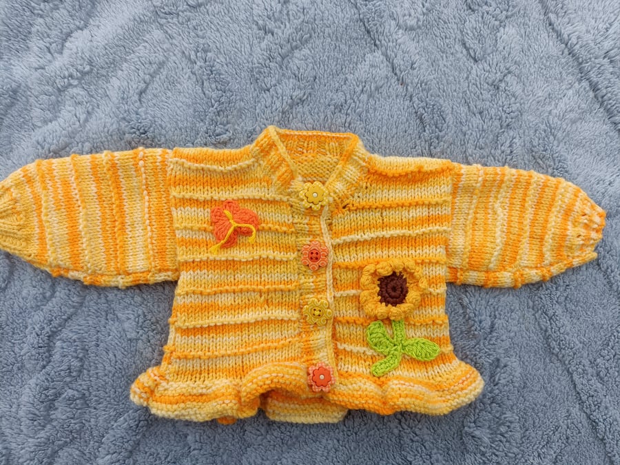 Yellow hand Knitted childrens cardigan 