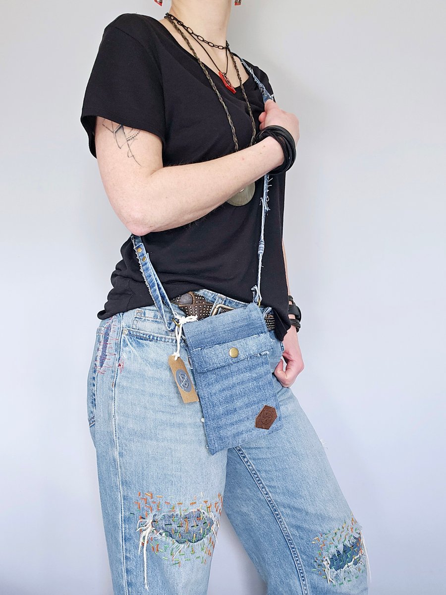 Crossbody phone bag,  mobile phone case, upcycled denim bag, small jeans bag