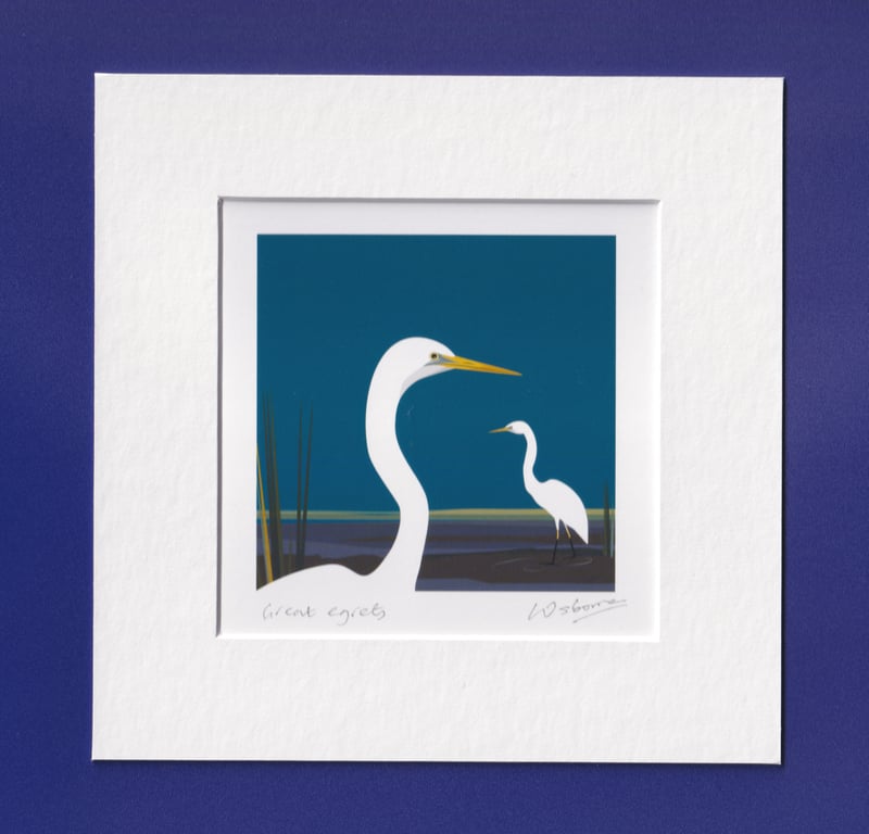 Great egrets - signed and titled bird print