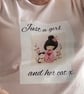 Just a Girl and Her Cat T-Shirt - Pink Organic Cotton - Whimsical Cat Lover Gift
