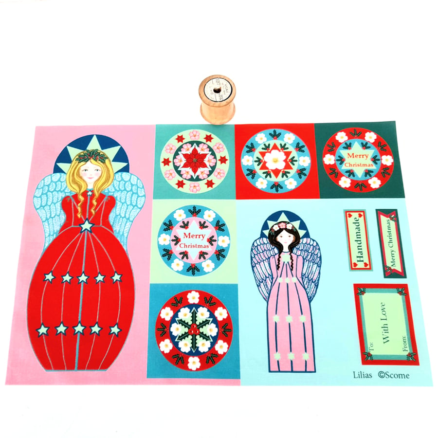 Christmas Angel Lilias Craft Fabric Panel