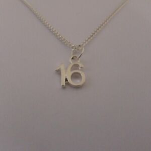 16th birthday pendant necklace silver plated 18" curb chain