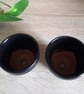 Pair of small terracotta plant pots hand drawn with decorative skulls.   - Image 7
