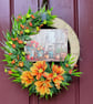 Handmade Summer Garden Wreath Front Door UK - Orange Dahlia Rope Wreath - Image 5