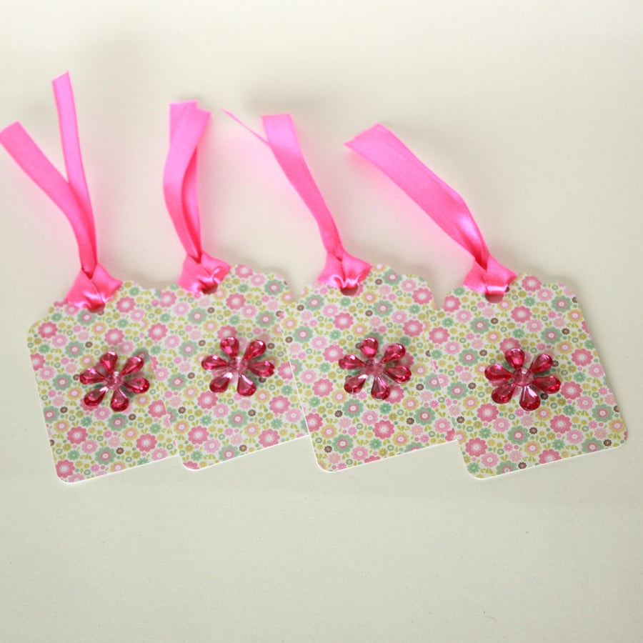 Set of 4 handmade floral gift tags