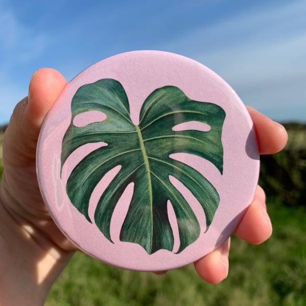 Monstera Leaf Illustrated Pocket Mirror 76mm (3 inches) 