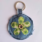 Denim flower keyring - green