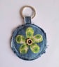Denim flower keyring - green