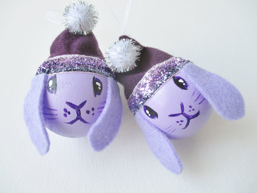 Bunny Rabbit Christmas Bauble Tree Decoration Lilac Purple Lop Eared Xmas