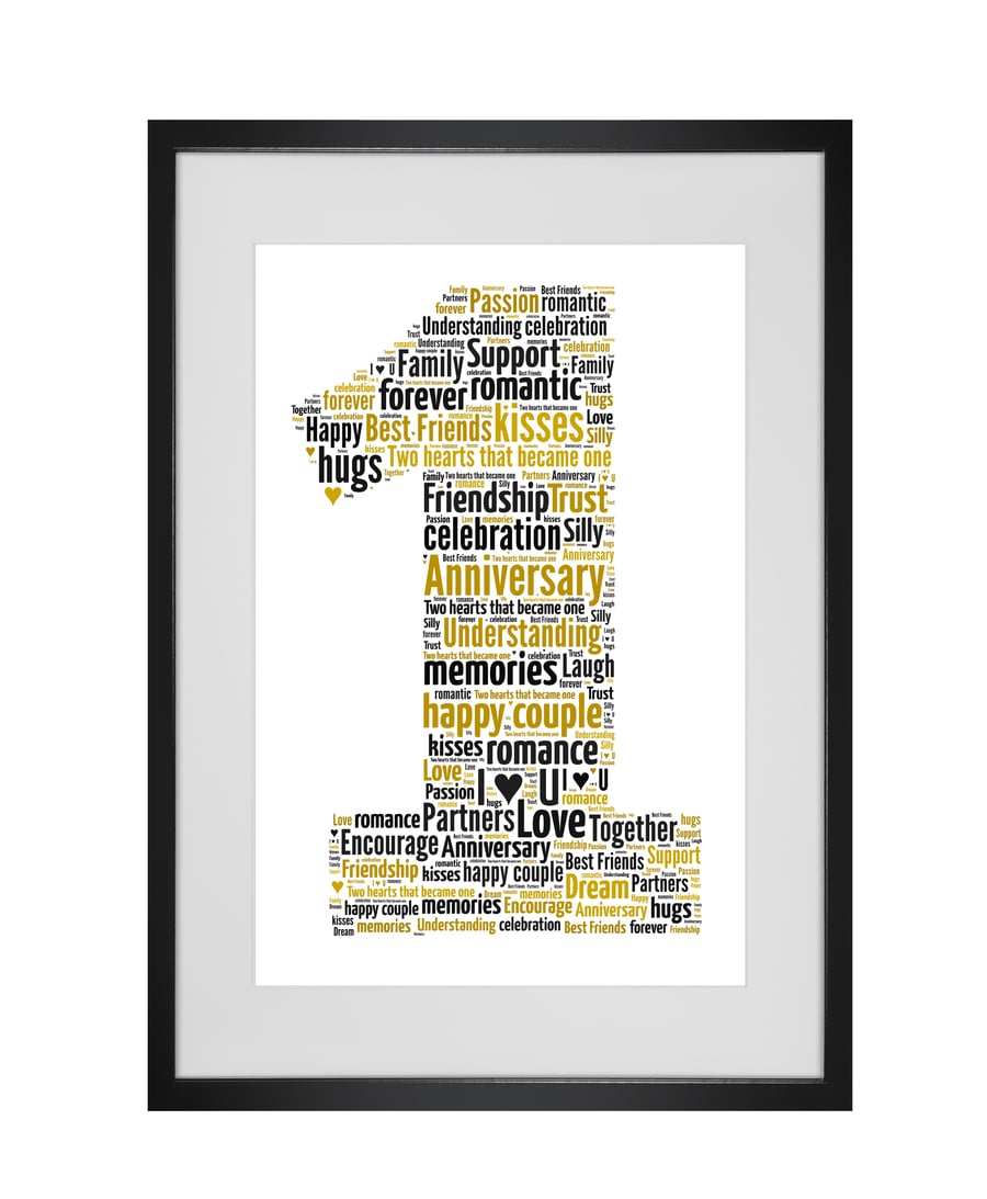 Personalised Word Art 1st Year Wedding Anniversary Gift any year can be created
