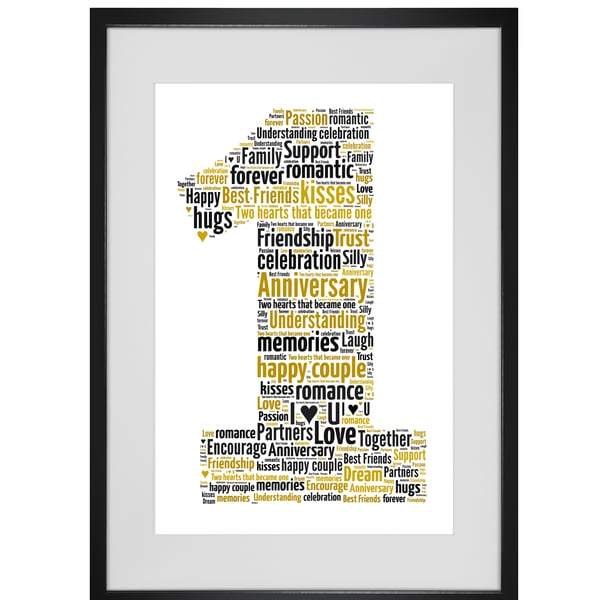 Personalised Word Art 1st Year Wedding Anniversary Gift any year can be created