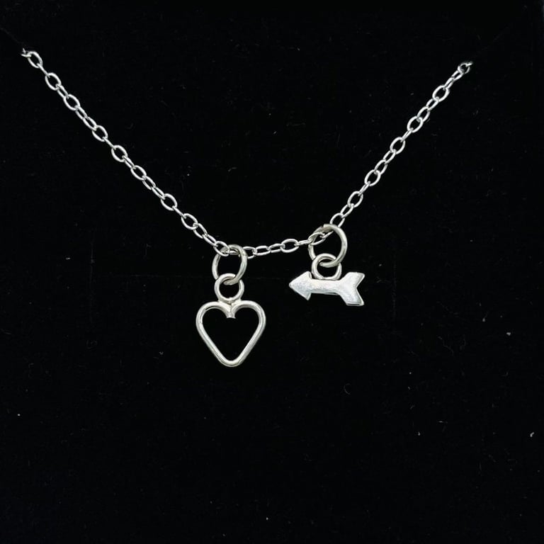 Heart & Arrow Pendant - Handmade, Sterling Silver, 18" Trace Chain