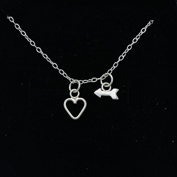 Heart & Arrow Pendant - Handmade, Sterling Silver, 18" Trace Chain