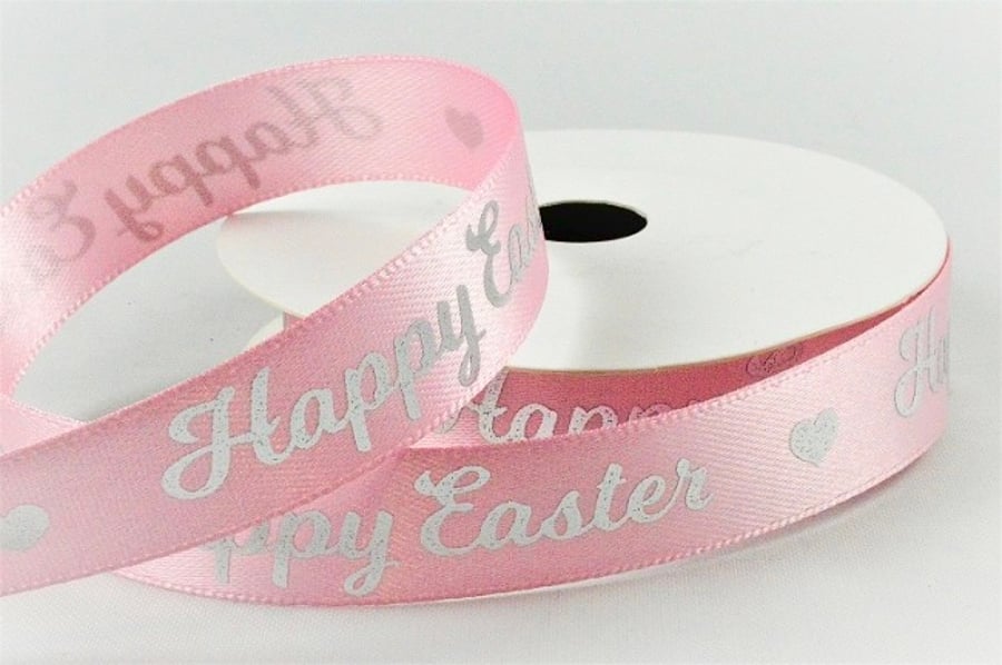 Pink satin Easter ribbon 15mm x 5 metres 