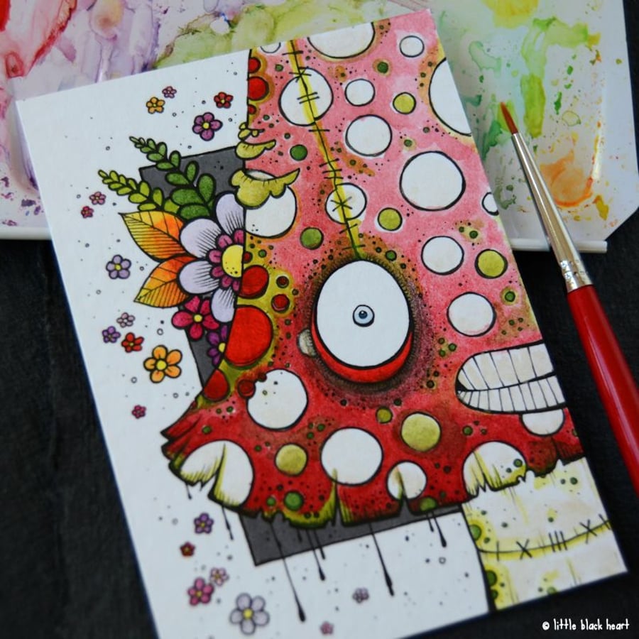 zombie toadstool king - original aceo