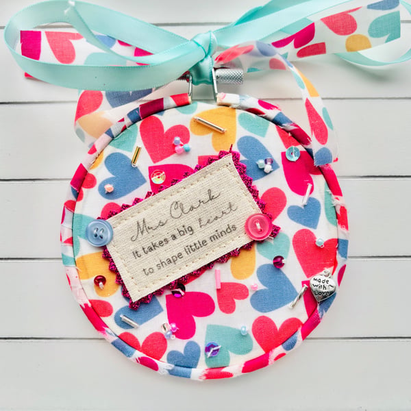 Personalised Teacher gift Heart Hoop It Takes a Big Heart Quote End of Term Gift