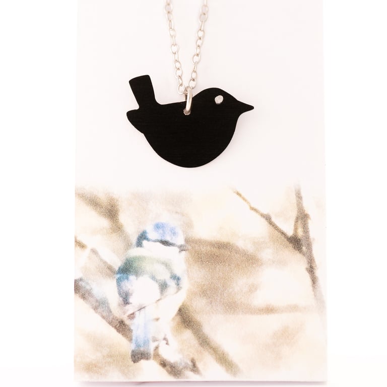 Tiny Wren necklace in black anodised aluminium 