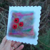 Hand Stitched Blank Greeting card, Poppies in a field,  Needlefelt wool card