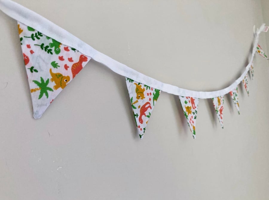 Dinosaur Mini Bunting: White Double Sided Fabric