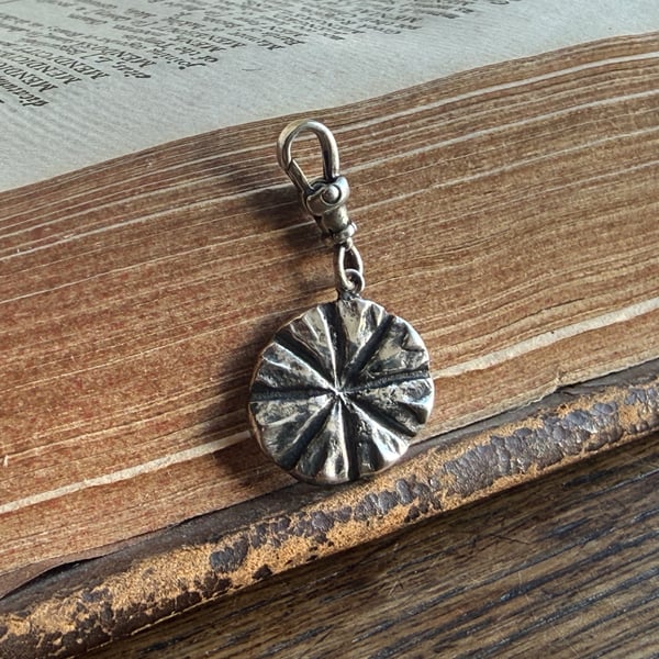 Sterling Silver Double Sided Poppy Head and Leaf Pendant Charm