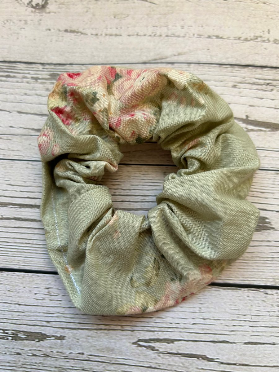 Green Floral Scrunchie