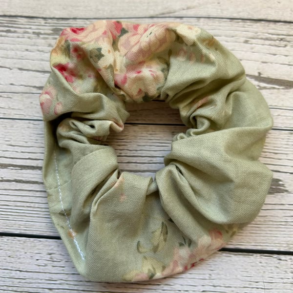 Green Floral Scrunchie