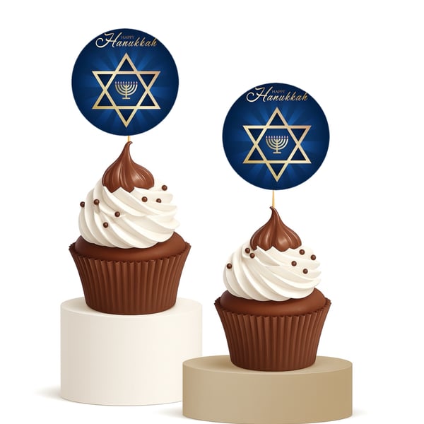 15 Pcs Hanukkah Cupcake Toppers Star of David Menorah Chanukah Decoration