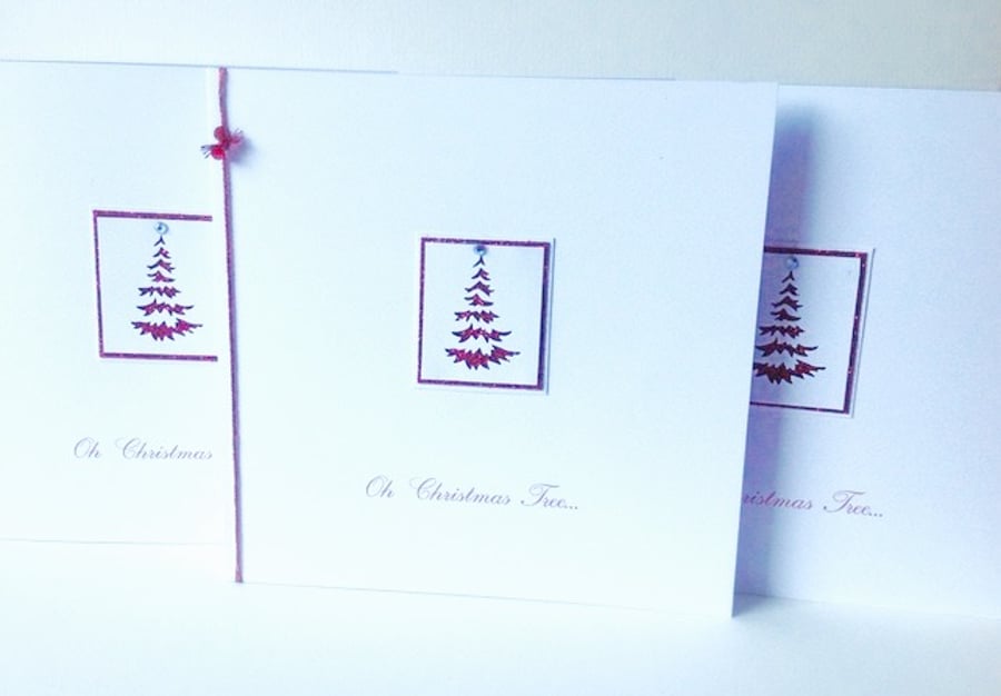 Christmas Card Pk of Five,'Oh Christmas Tree',Handmade Xmas Cards